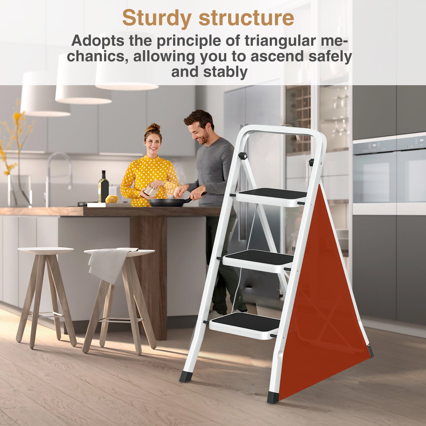 Vipsafe 3 Step Ladder, Folding Step Stool for Adults with Non-Slip Feet,330lb Portable Step Stool