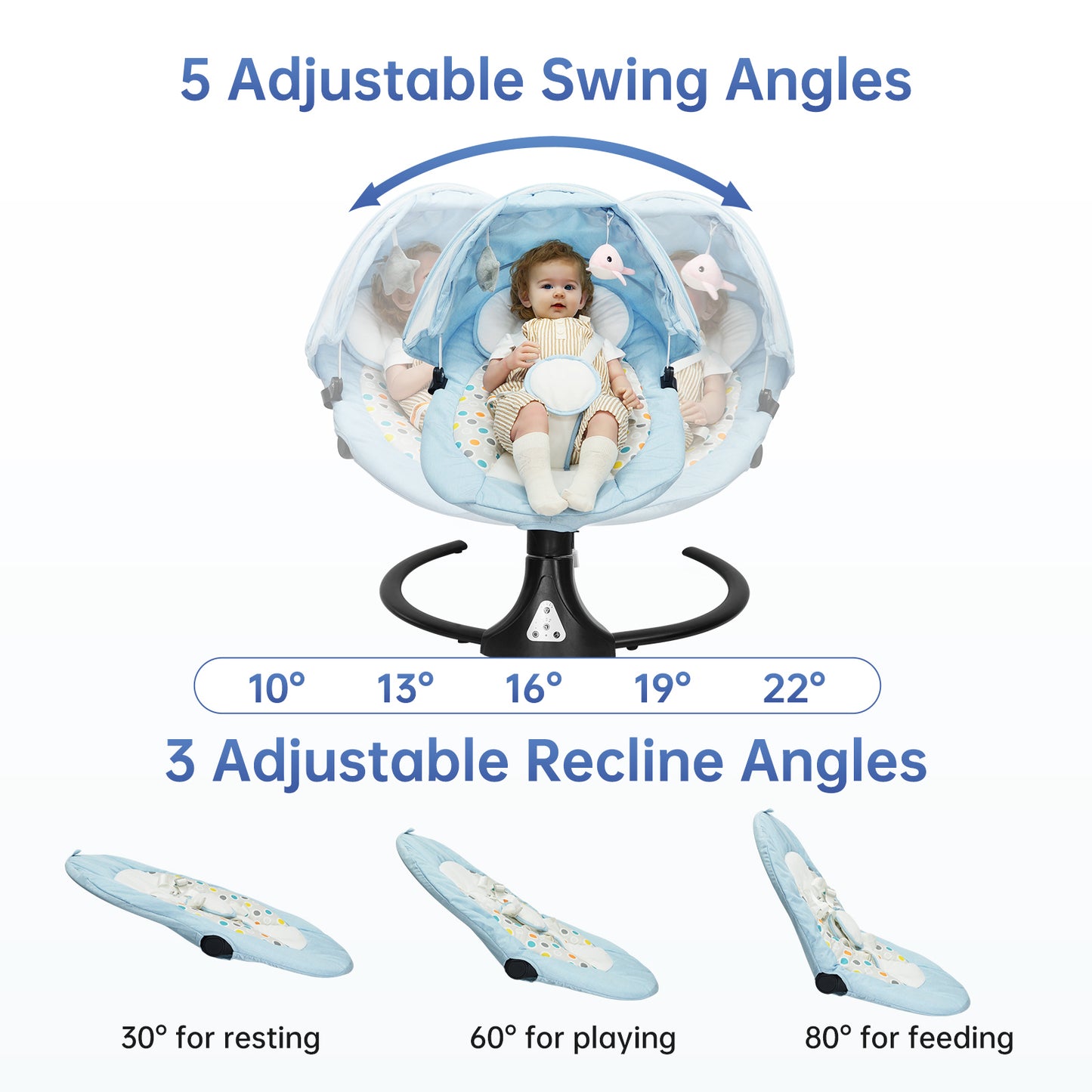 Vipsafe Baby Swing for Infants up to 22lb with Bluetooth Music, 5 Speeds & 3 Timer Settings, Blue