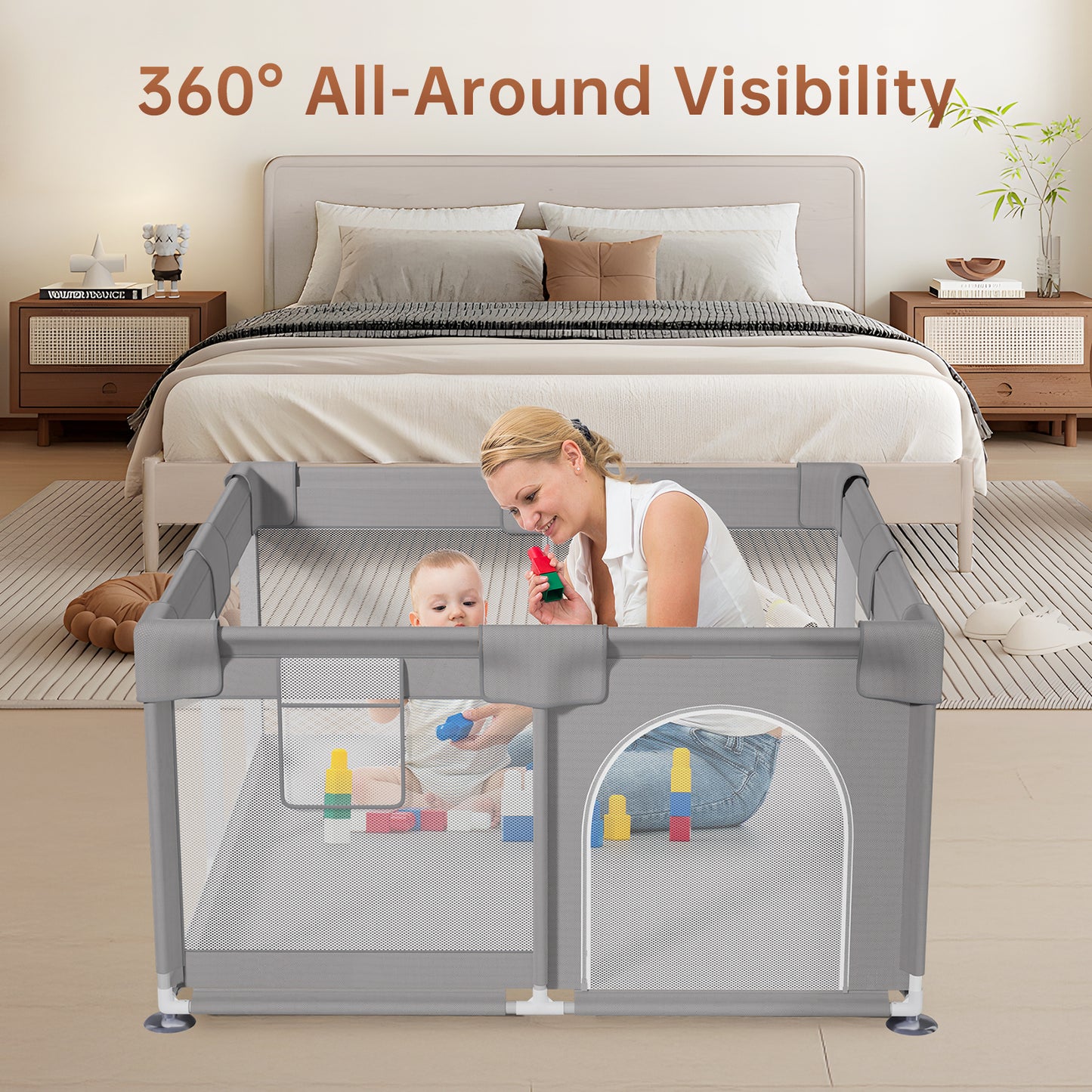 Vipsafe Baby Playpen Safety Play Yard with Carry Bag, Portable & Easy to Assemble, 49" x 49", Gray