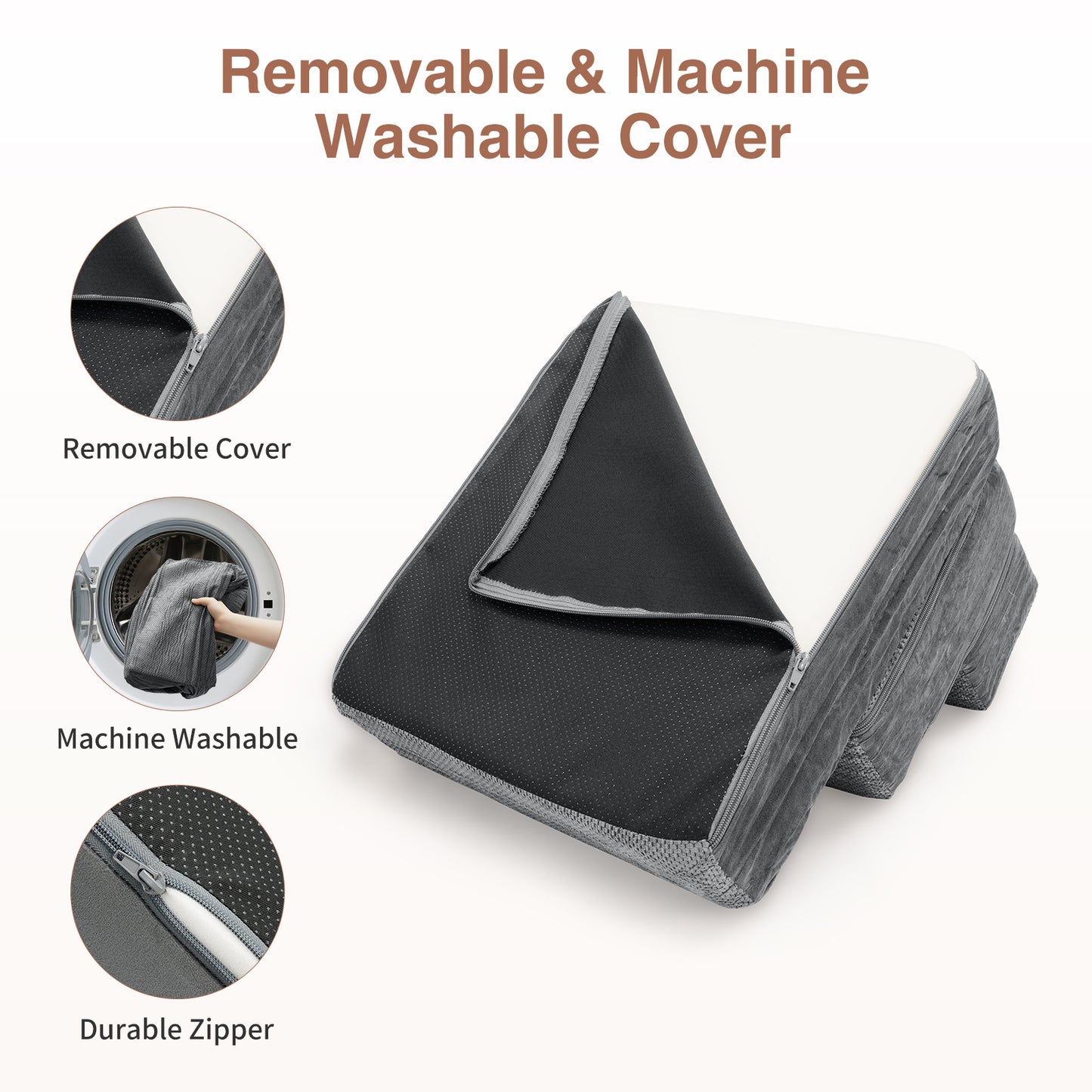 Vipsafe 3-Step Dog Stairs Pet Ramp Stairs for Small Dogs and Cats High Bed Couch Sofa Clambing, Non-Slip Bottom & Washable Cover,Gray