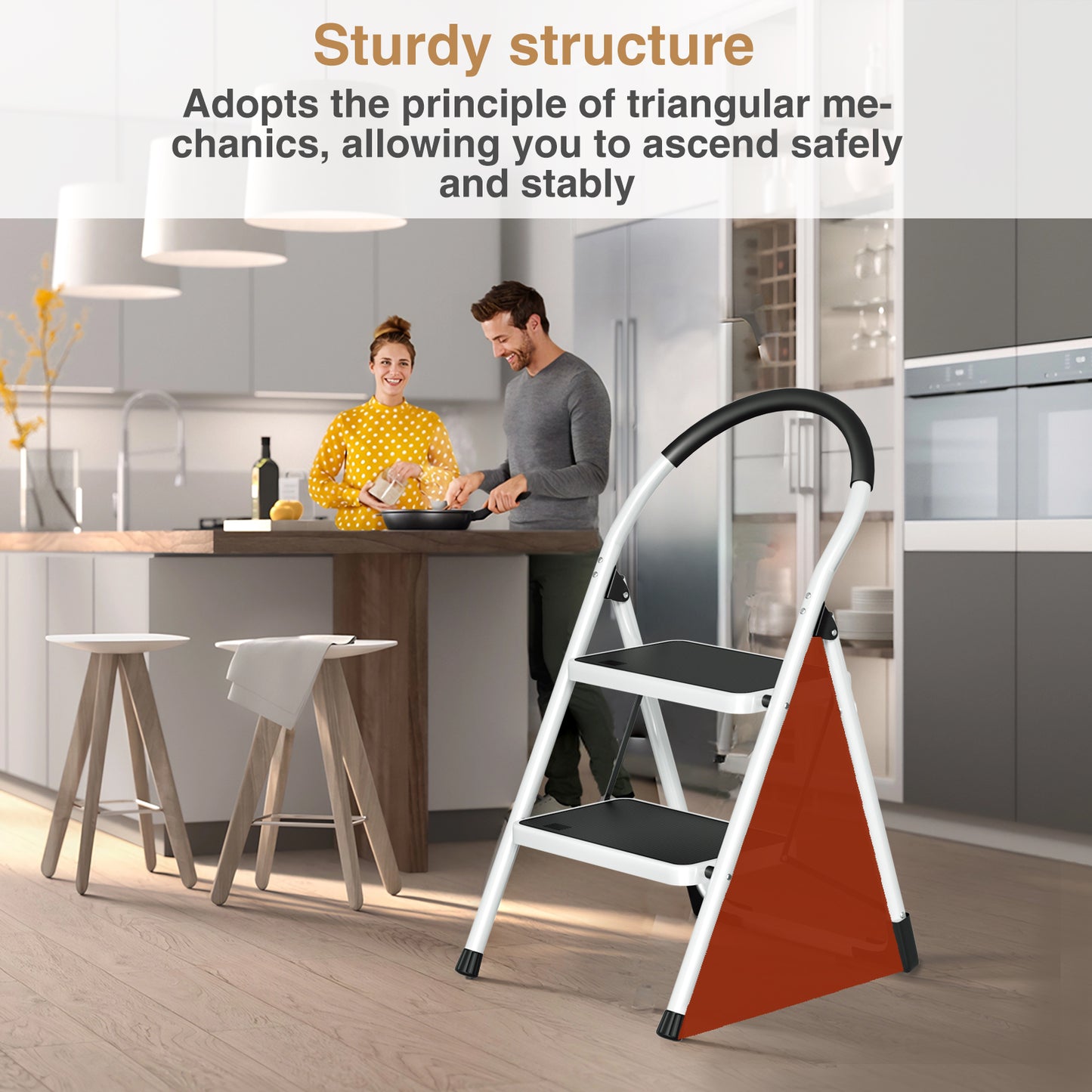 Vipsafe 2 Step Ladder, Folding Step Stool for Adults with Non-Slip Feet,330lb Portable Step Stool
