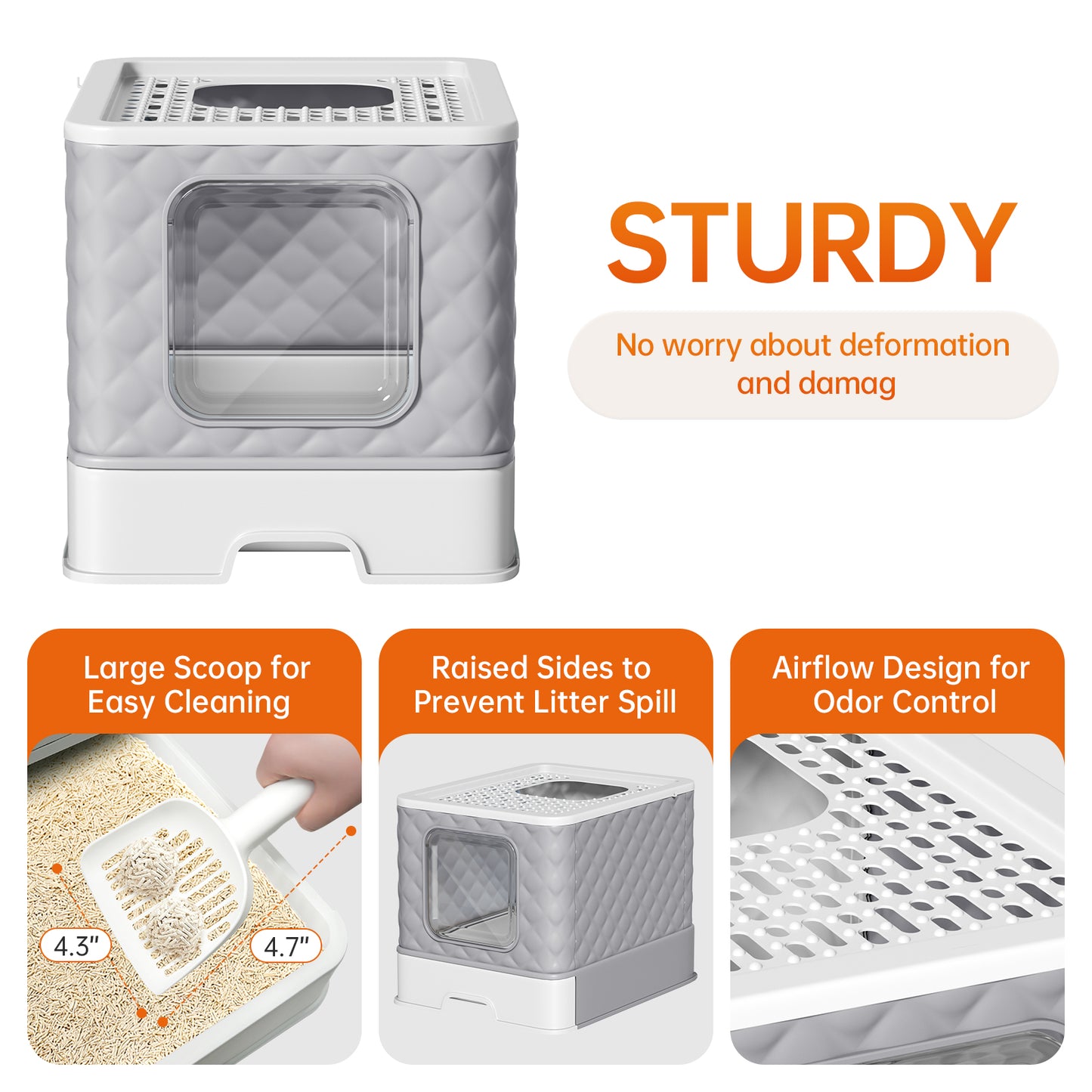 Vipsafe Cat Litter Box with Drawer and Scoop Tools – 19.88" x 16.06" x 14.57" – Easy Clean Design