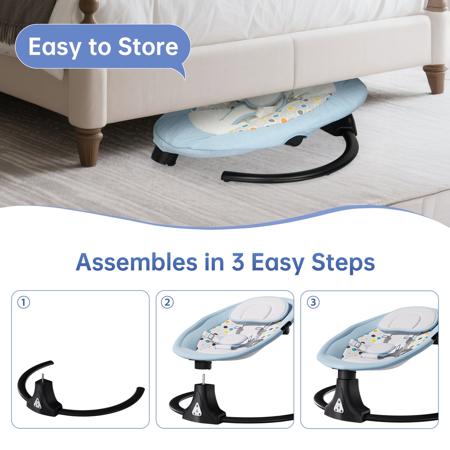 Vipsafe Baby Swing for Infants up to 22lb with Bluetooth Music, 5 Speeds & 3 Timer Settings, Blue