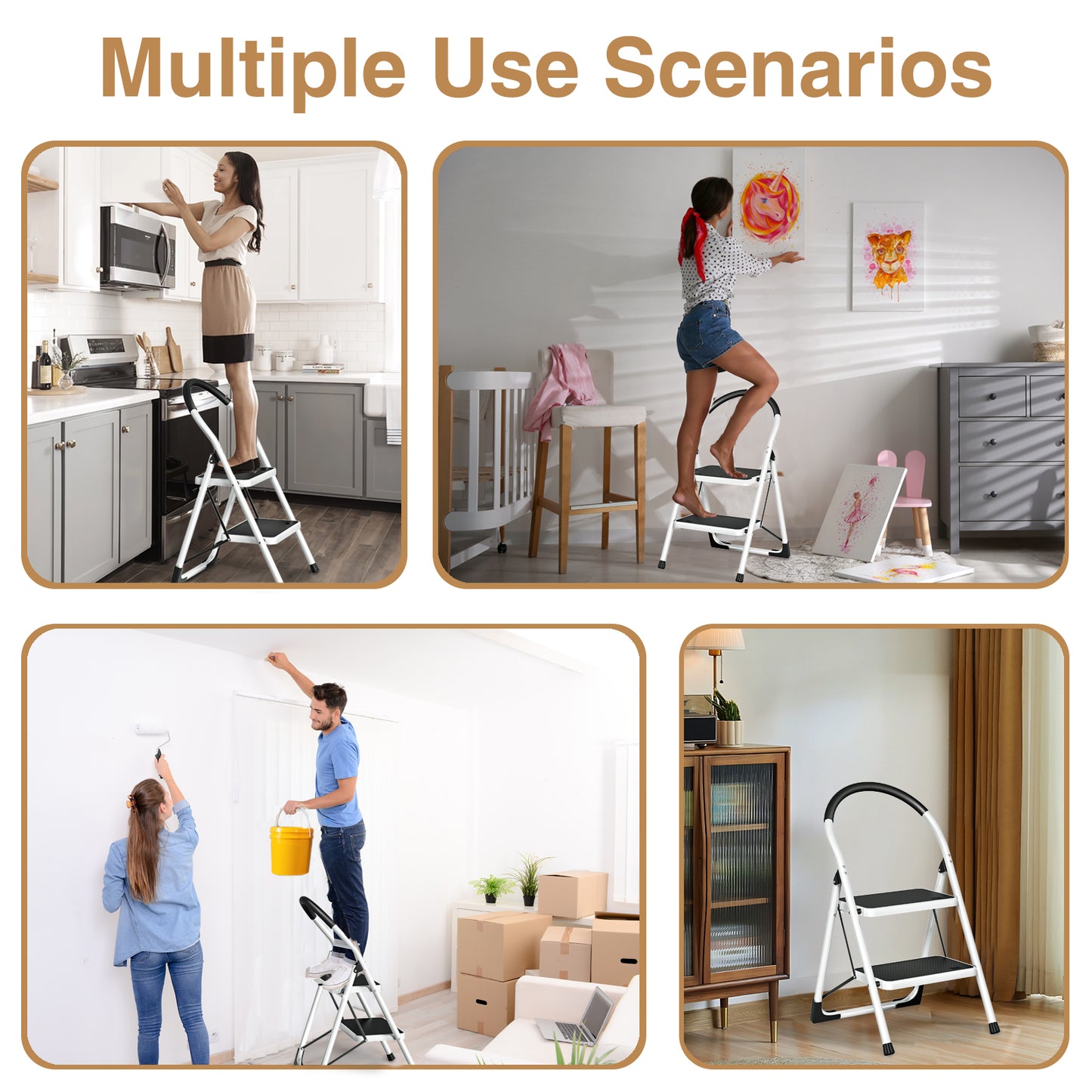 Vipsafe 2 Step Ladder, Folding Step Stool for Adults with Non-Slip Feet,330lb Portable Step Stool