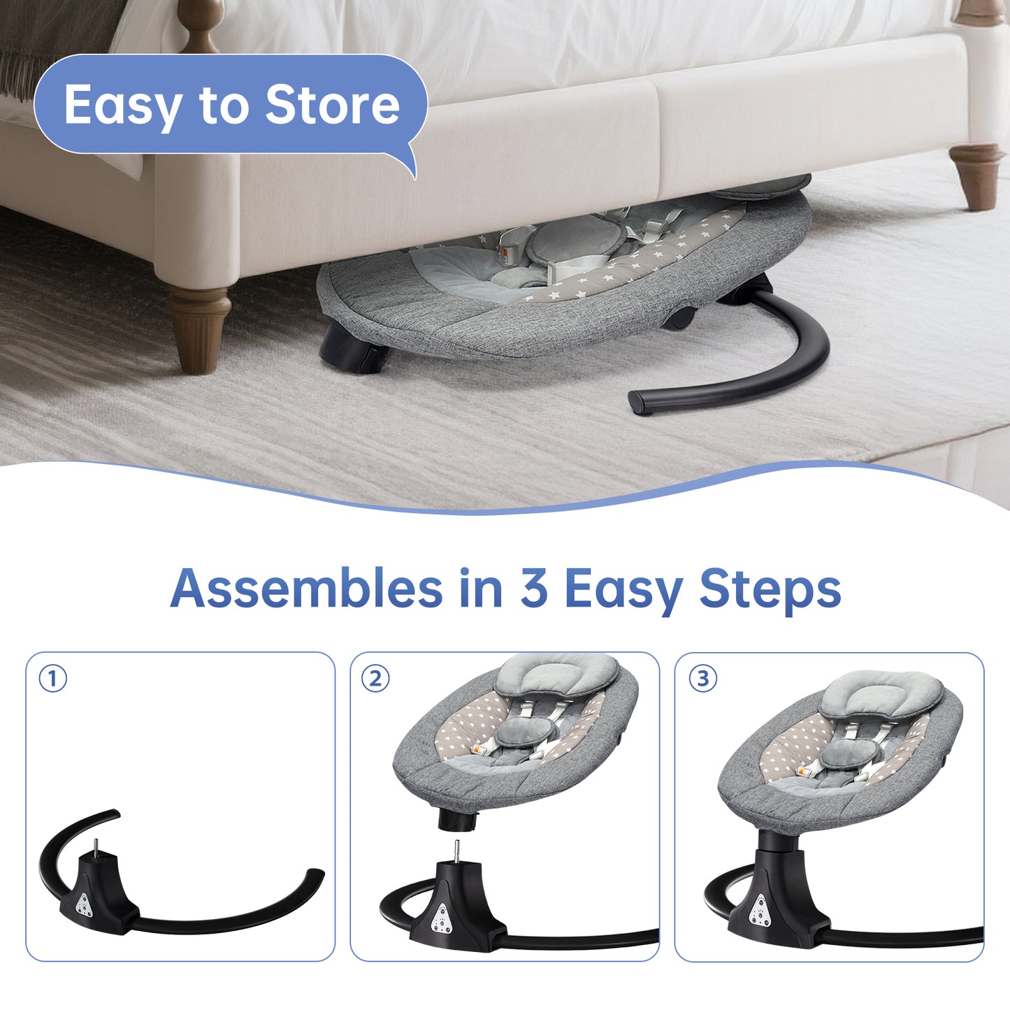Vipsafe Baby Swing for Infants up to 22lb with Bluetooth Music, 5 Speeds & 3 Timer Settings, Blue