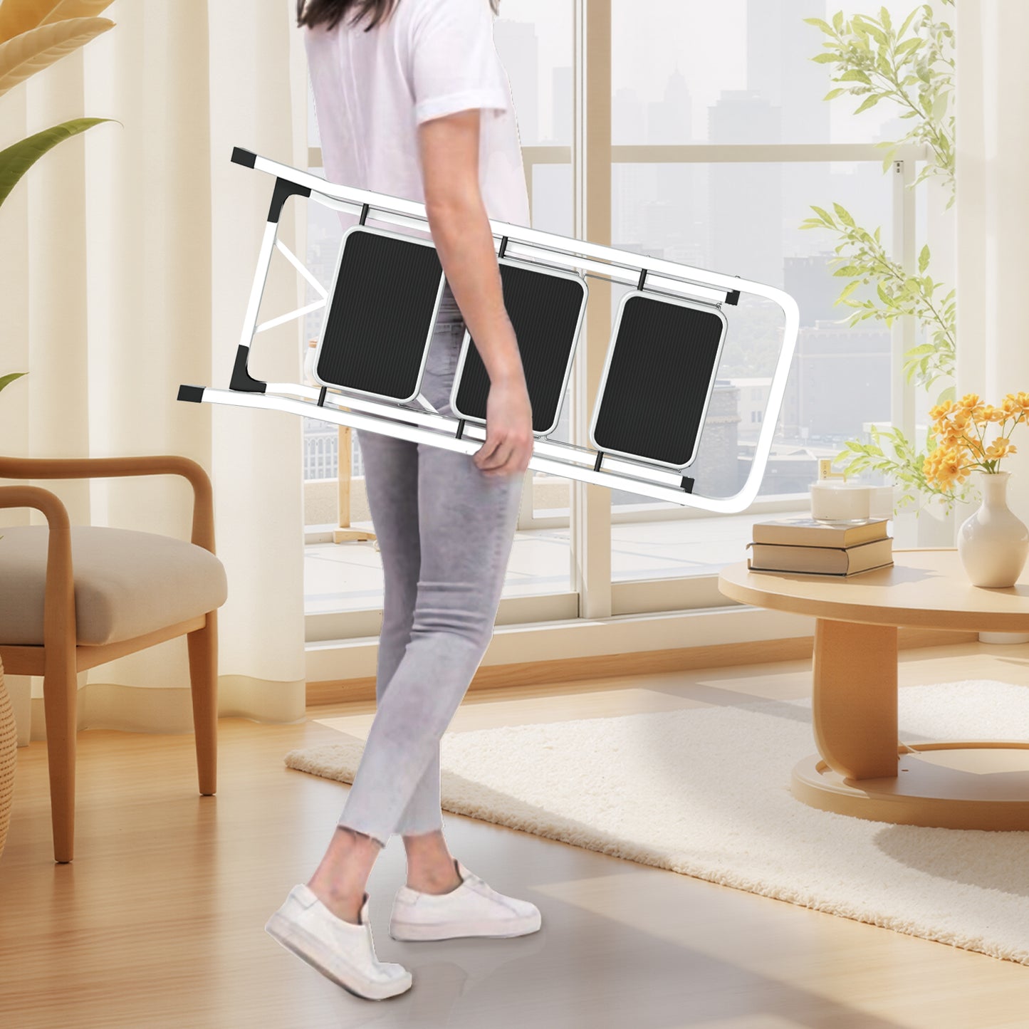 Vipsafe 3 Step Ladder, Folding Step Stool for Adults with Non-Slip Feet,330lb Portable Step Stool