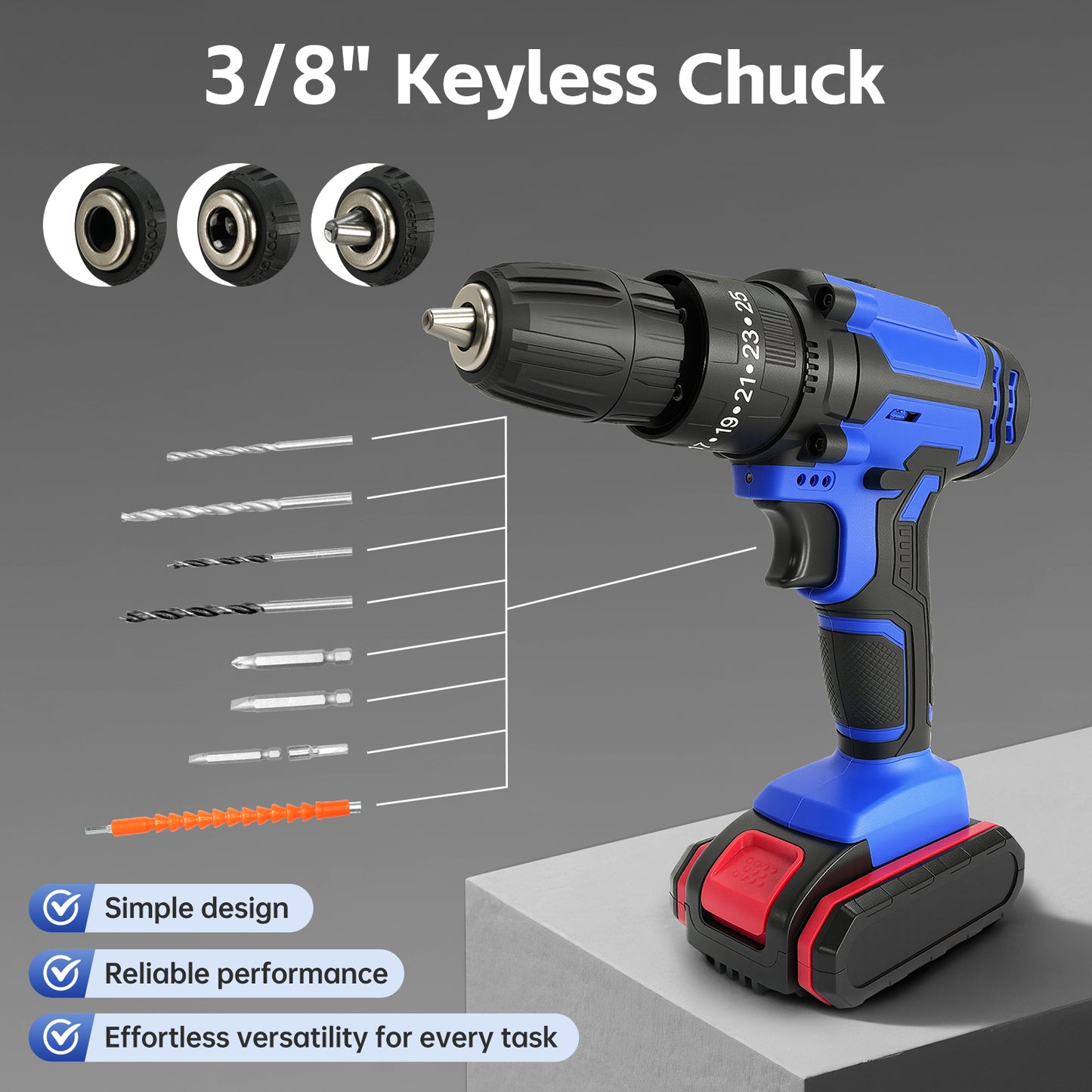 Vipsafe 21V Cordless Drill Kit, 2 Batteries, 25+1 Torque, LED, Variable Speed, 29 Tools, for Wood, Metal, Home DIY Projects