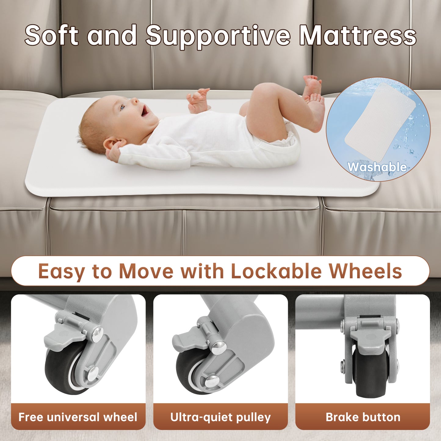 Vipsafe Baby Bassinet Sleeper, Adjustable Bedside Sleeper, Breathable Mesh with Wheels,Perfect Baby Shower Gift,Gray
