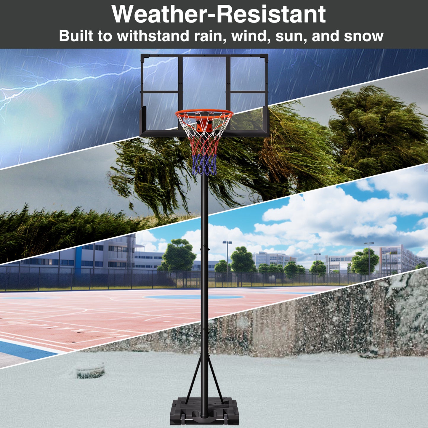 VIPSAFE 44-Inch Basketball Hoop System, 4.8-9.7 FT Height Adjustable for Kids Youth and Adults for Backyard, Driveway, Indoor Use