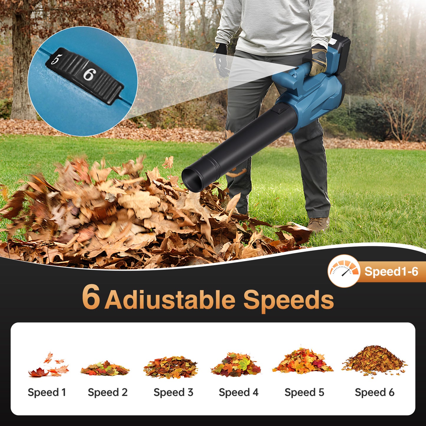 Vipsafe Cordless Leaf Blower, 500 CFM 110 MPH, 2×21V 3000mAh Batteries, Powerful Electric Blower for Yard, Lawn, Patio