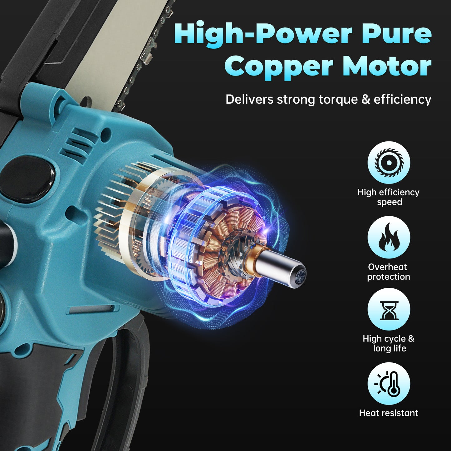Vipsafe 6" Portable Cordless Electric Chainsaw with 2 x 21V 2000mAh Batteries, Ideal for Gardening, Wood Cutting and DIY, Blue