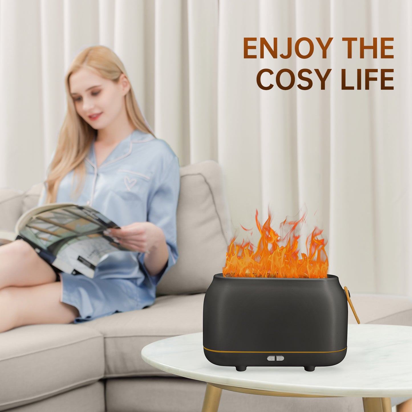 Vipsafe Flame Diffuser, 3 Flame Colors Light Essential Oil Diffuser for Home, Office, Gray