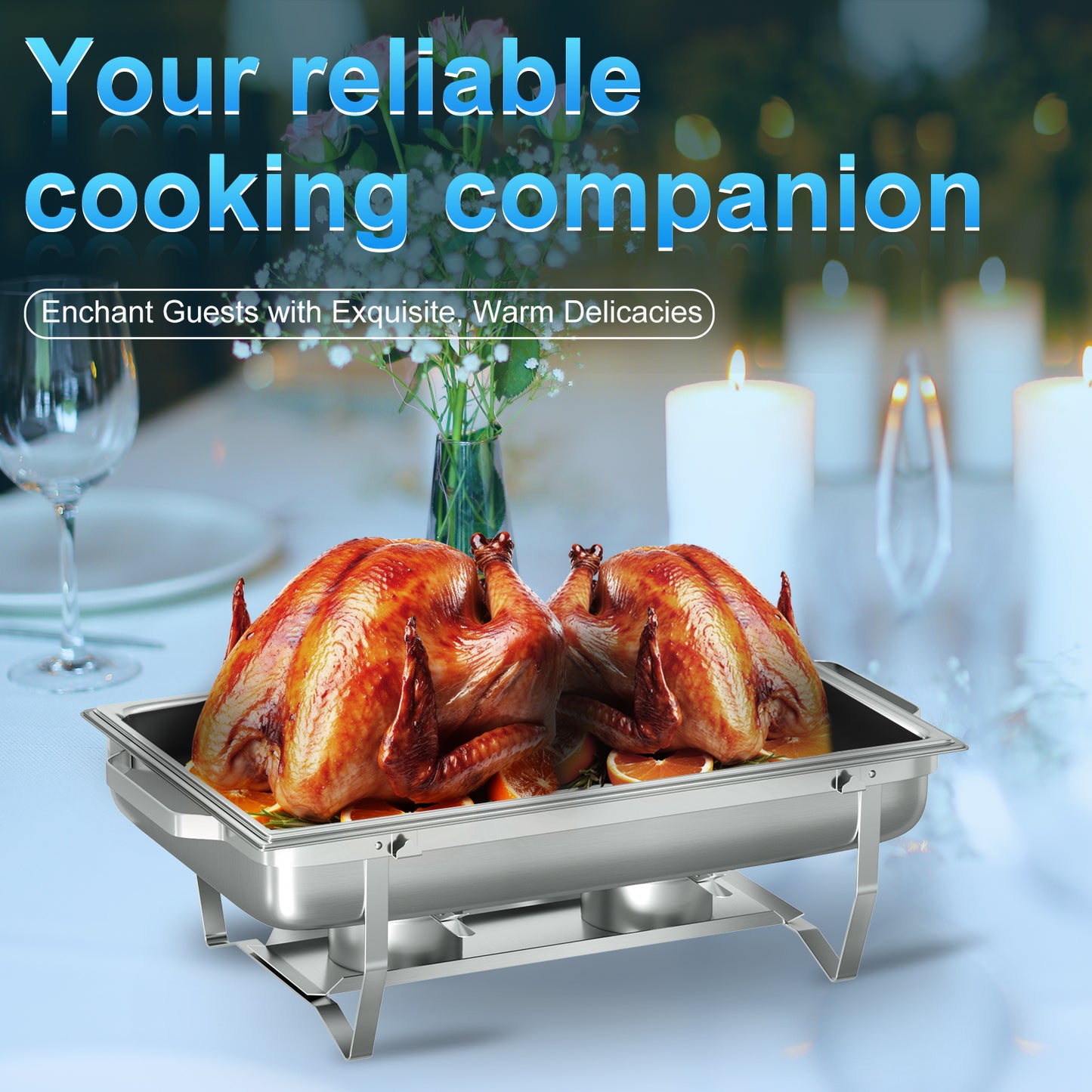 Chafing Dish Buffet Set 2 Pack,Vipsafe 8QT Rectangle Stainless Steel Chafing Dishes for Buffet