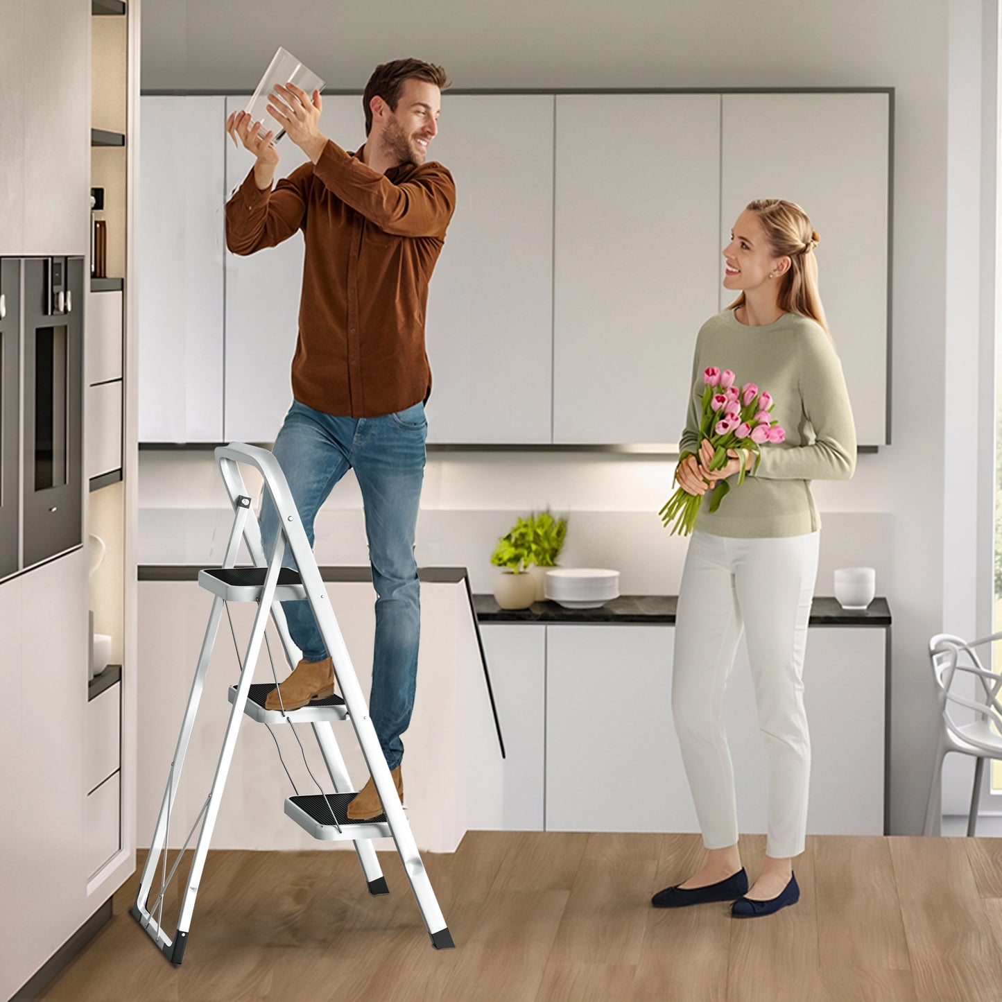Vipsafe 3 Step Ladder, Folding Step Stool for Adults with Non-Slip Feet,330lb Portable Step Stool