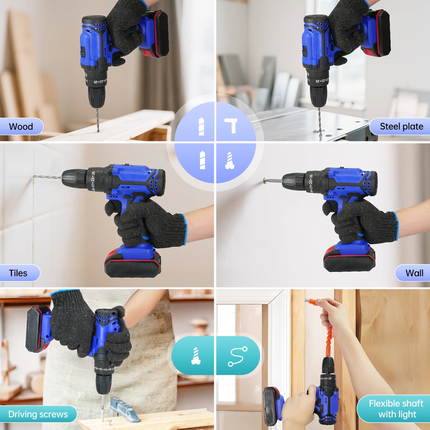 Vipsafe 21V Cordless Drill Kit, 2 Batteries, 25+1 Torque, LED, Variable Speed, 29 Tools, for Wood, Metal, Home DIY Projects