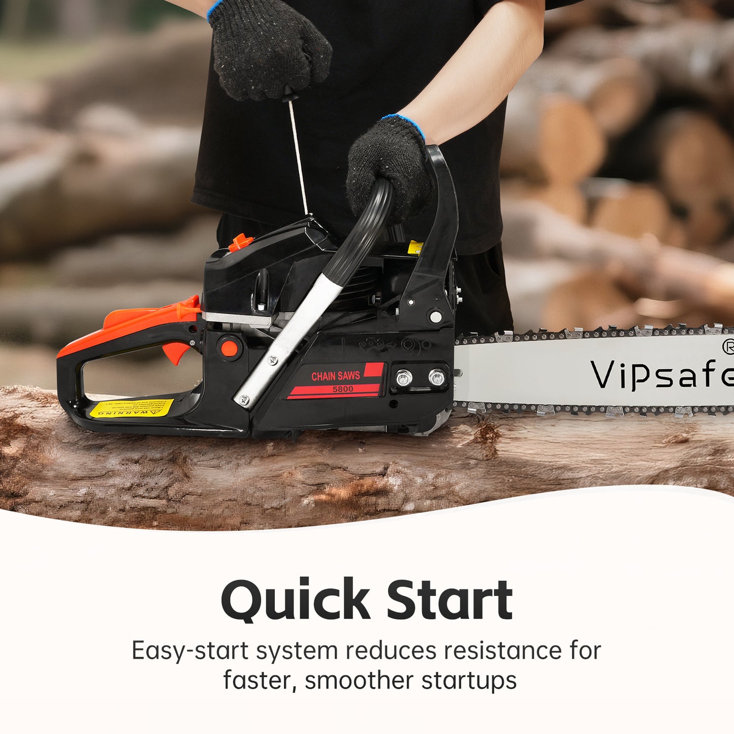 Vipsafe 58cc Gas Chainsaw 20-Inch Bar, 2-Cycle Engine, Anti-Vibration, Chain Brake, for Tree Cutting & Wood Trimming