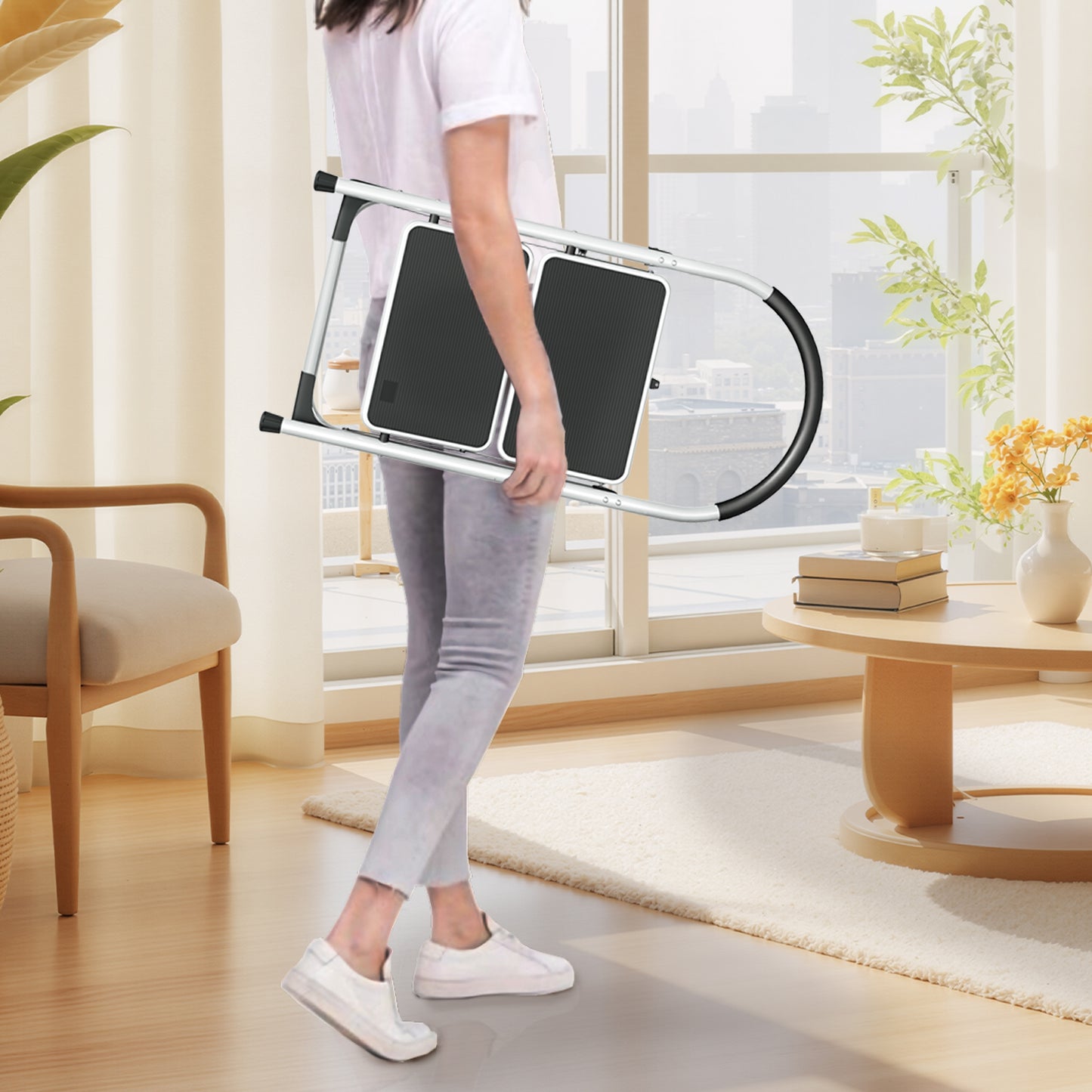 Vipsafe 2 Step Ladder, Folding Step Stool for Adults with Non-Slip Feet,330lb Portable Step Stool