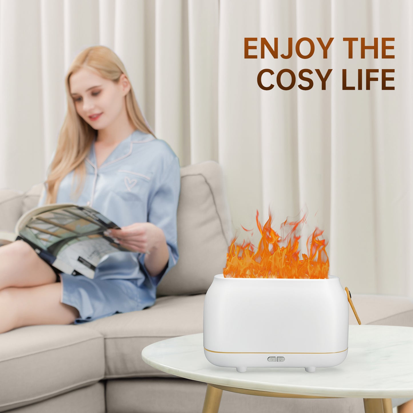 Vipsafe Flame Diffuser, 3 Flame Colors Light Essential Oil Diffuser for Home, Office, White