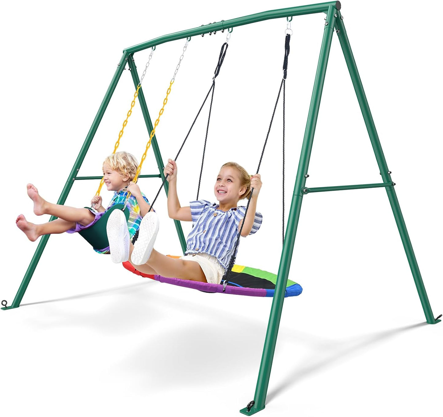 Vipsafe Metal Swing Set With Saucer and Belt Swing Seat, Suitable For Both Indoor And Outdoor Use