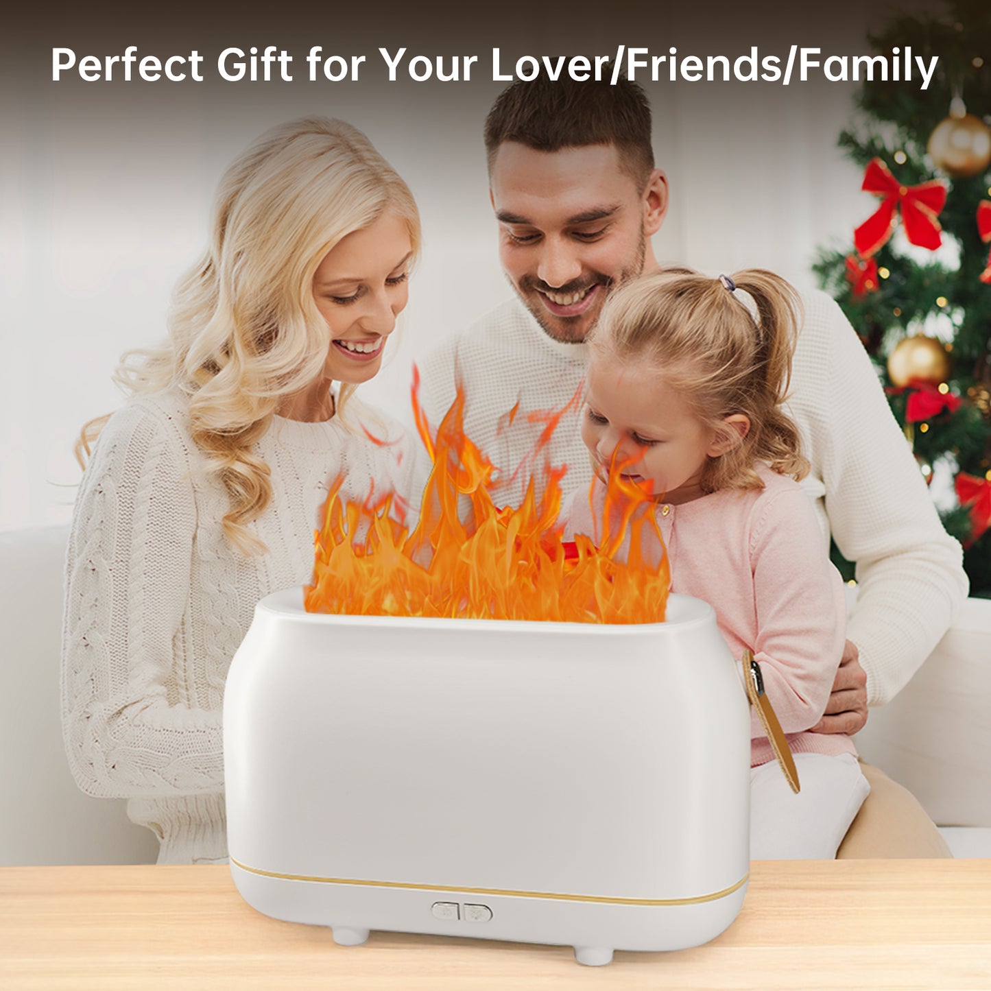 Vipsafe Flame Diffuser, 3 Flame Colors Light Essential Oil Diffuser for Home, Office, White