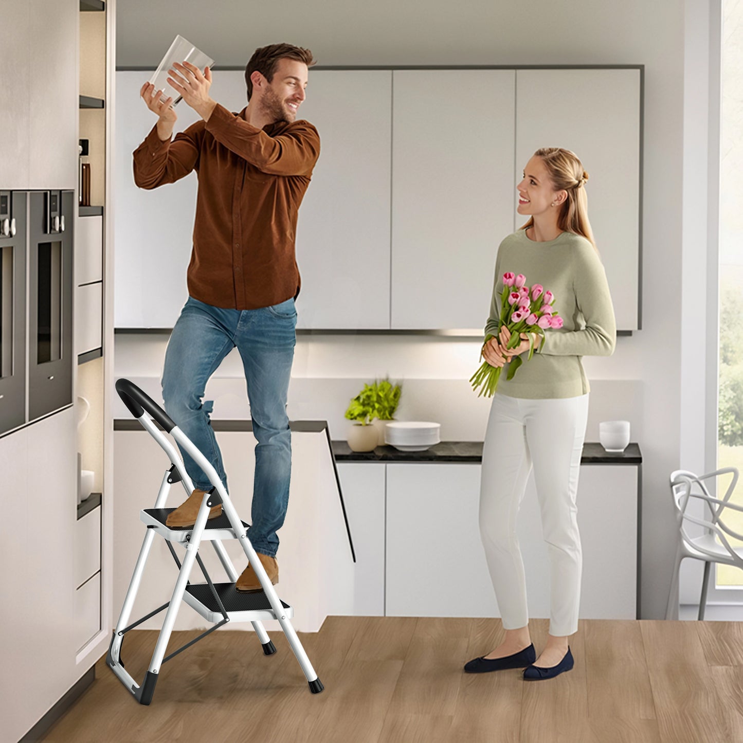 Vipsafe 2 Step Ladder, Folding Step Stool for Adults with Non-Slip Feet,330lb Portable Step Stool