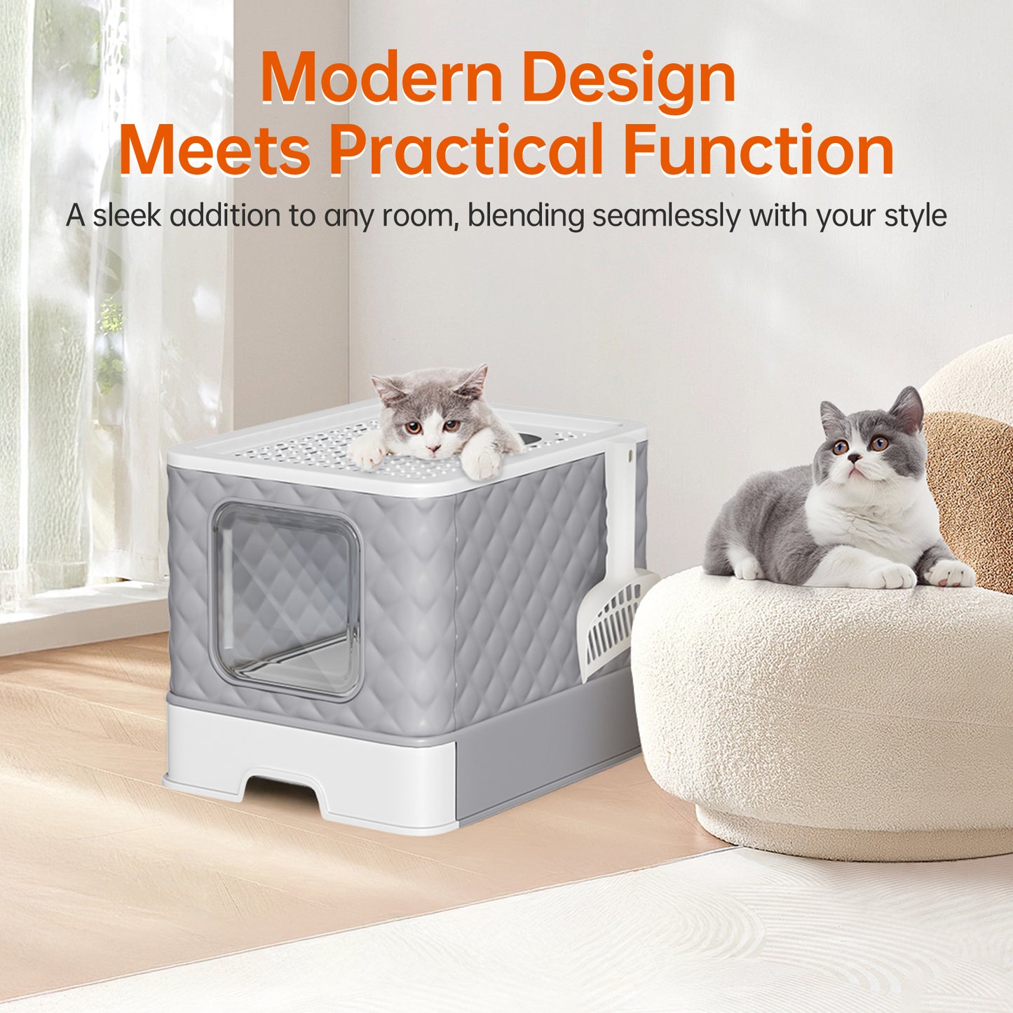 Vipsafe Cat Litter Box with Drawer and Scoop Tools – 19.88" x 16.06" x 14.57" – Easy Clean Design