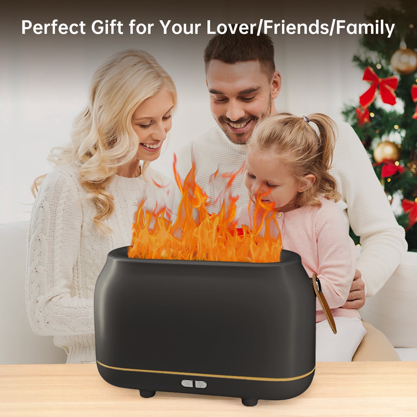 Vipsafe Flame Diffuser, 3 Flame Colors Light Essential Oil Diffuser for Home, Office, Gray
