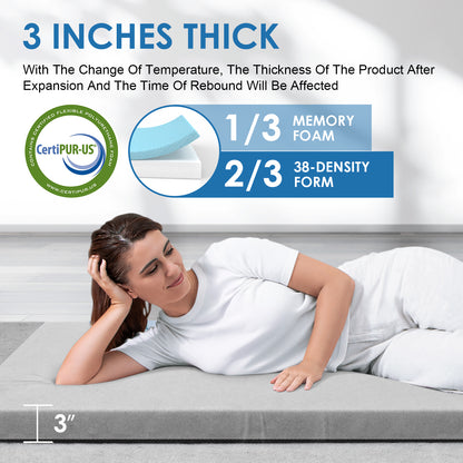 Vipsafe CertiPUR-US Memory Foam Camping Mattress, Portable Sleeping Pad with Waterproof Cover & Bag,75*30*3",Gray