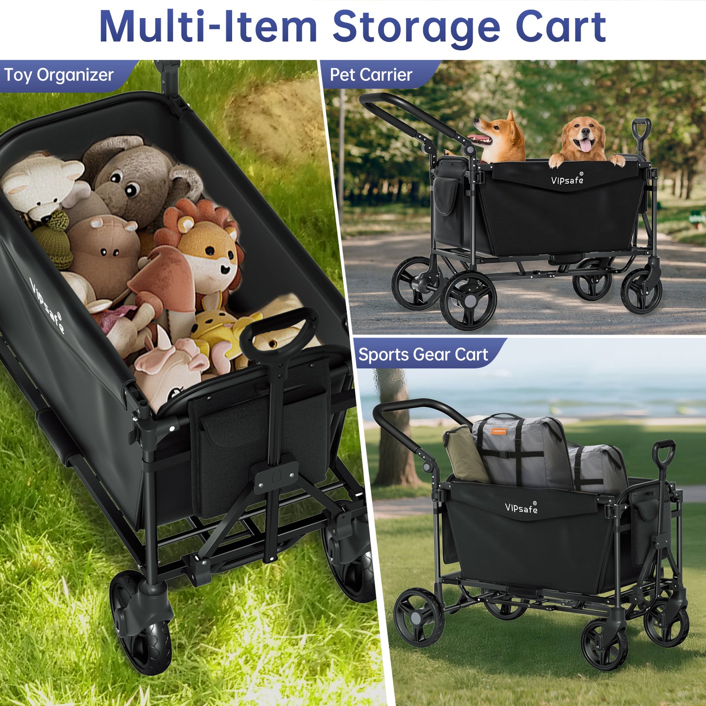 Vipsafe Foldable Wagon Stroller for 2 Kids, Gray