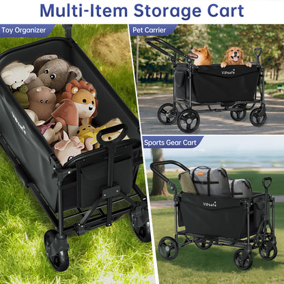 Vipsafe Foldable Wagon Stroller for 2 Kids, Gray