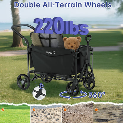 Vipsafe Foldable Wagon Stroller for 2 Kids, Gray
