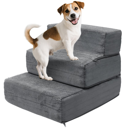 Vipsafe 3-Step Dog Ramp Ladder, Pet Stairs with Non-Slip Bottom and Washable Cover for Small Dogs and Cats,Gray
