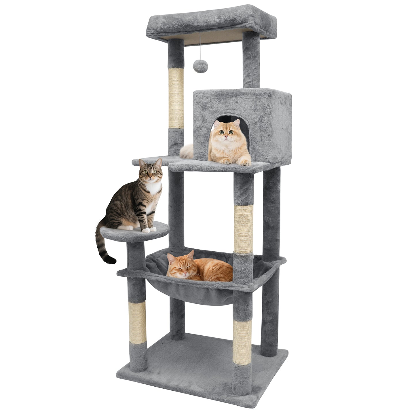 Vipsafe 56-Inch Cat Tree with 4 Tiers, Sisal Scratching Posts, Toys, and Cozy Bed for Indoor Cats