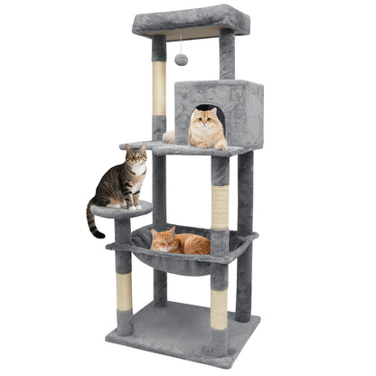 Vipsafe 56-Inch Cat Tree with 4 Tiers, Sisal Scratching Posts, Toys, and Cozy Bed for Indoor Cats