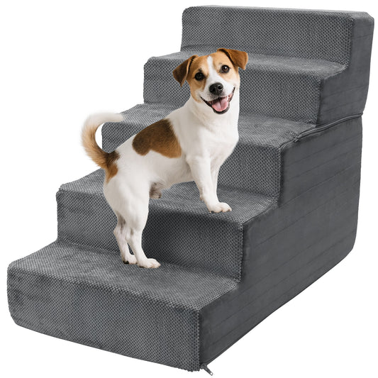 Vipsafe 5-Step Dog Ramp Ladder, Pet Stairs with Non-Slip Bottom and Washable Cover for Small Dogs and Cats,Gray