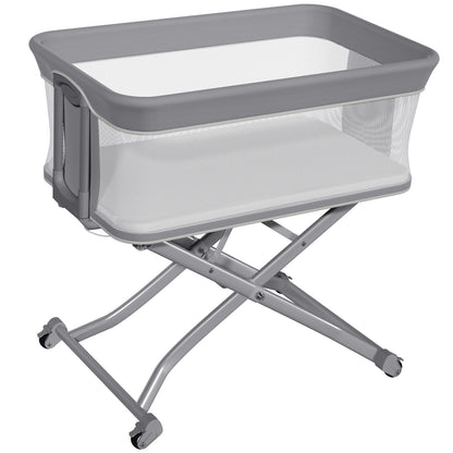 Vipsafe Baby Bassinet Sleeper, Adjustable Bedside Sleeper, Breathable Mesh with Wheels，Perfect Baby Shower Gift，Gray