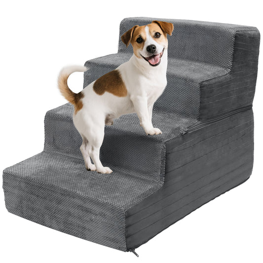 Vipsafe 4-Step Dog Ramp Ladder, Pet Stairs with Non-Slip Bottom and Washable Cover for Small Dogs and Cats,Gray