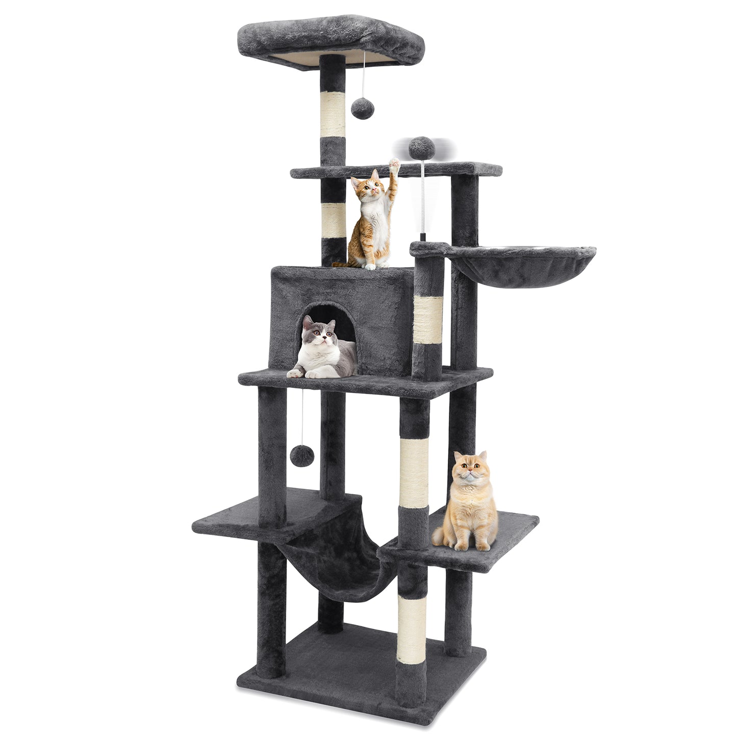 Vipsafe 63.8-Inch Cat Tree with 6 Tiers, Sisal Scratching Posts, Toys, and Cozy Bed for Indoor Cats