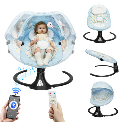 Vipsafe Baby Swing for Infants up to 22lb with Bluetooth Music, 5 Speeds & 3 Timer Settings, Blue