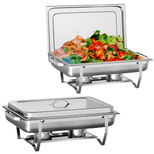 Chafing Dish Buffet Set 2 Pack,Vipsafe 8QT Rectangle Stainless Steel Chafing Dishes for Buffet