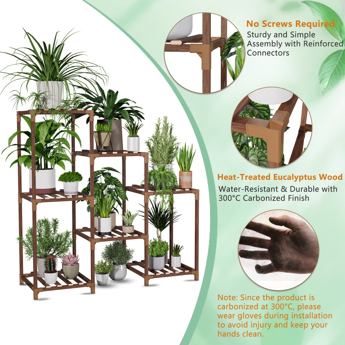 Vipsafe 3-Tier Wood Plant Stand for 7 Pots, Indoor Outdoor Flower Shelf for Balcony or Garden Decor