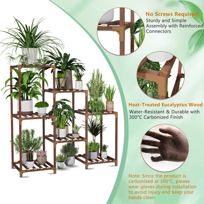 Vipsafe 3-Tier Wood Plant Stand for 7 Pots, Indoor Outdoor Flower Shelf for Balcony or Garden Decor