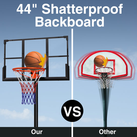 VIPSAFE 44-Inch Basketball Hoop System, 4.8-9.7 FT Height Adjustable for Kids Youth and Adults for Backyard, Driveway, Indoor Use