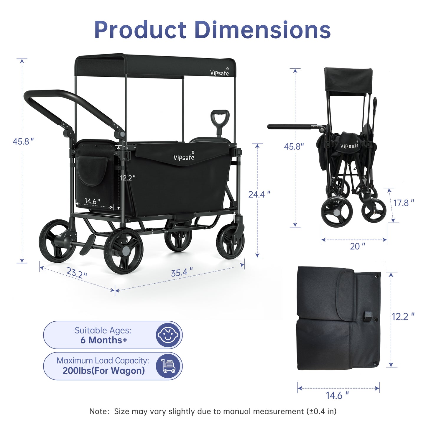 Vipsafe Foldable Wagon Stroller for 2 Kids, Gray