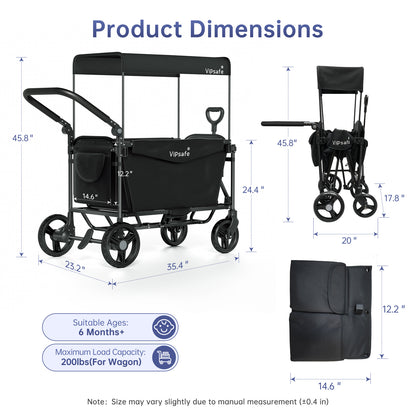 Vipsafe Foldable Wagon Stroller for 2 Kids, Gray