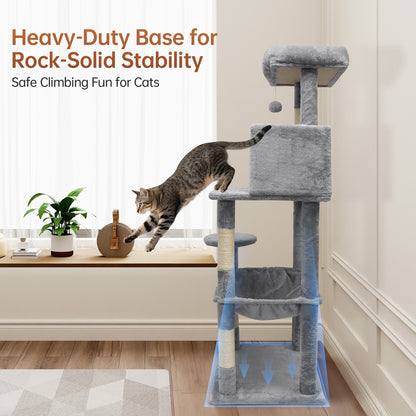 Vipsafe 56-Inch Cat Tree with 4 Tiers, Sisal Scratching Posts, Toys, and Cozy Bed for Indoor Cats