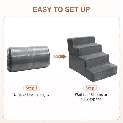 Vipsafe 4-Step Dog Ramp Ladder, Pet Stairs with Non-Slip Bottom and Washable Cover for Small Dogs and Cats,Gray