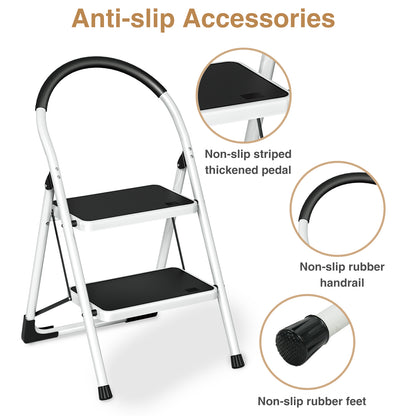 Vipsafe 2 Step Ladder, Folding Step Stool for Adults with Non-Slip Feet,330lb Portable Step Stool