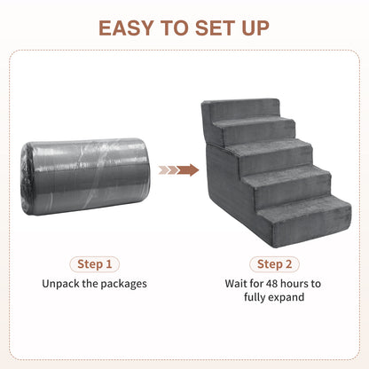 Vipsafe 5-Step Dog Ramp Ladder, Pet Stairs with Non-Slip Bottom and Washable Cover for Small Dogs and Cats,Gray