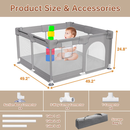 Vipsafe Baby Playpen Safety Play Yard with Carry Bag, Portable & Easy to Assemble, 49" x 49", Gray